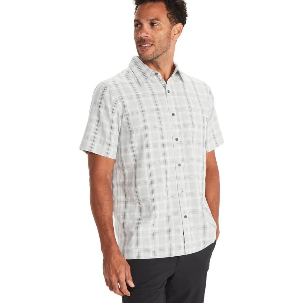 MARMOT Eldridge Short Sleeve Button Front Plaid Shirt Glacier Grey/Sleet Small